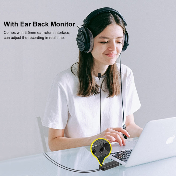 PULUZ USB Clip-on Wired Lapel Mic Recording Microphone Lavalier Silent Condenser Microphone, 1.2m USB
