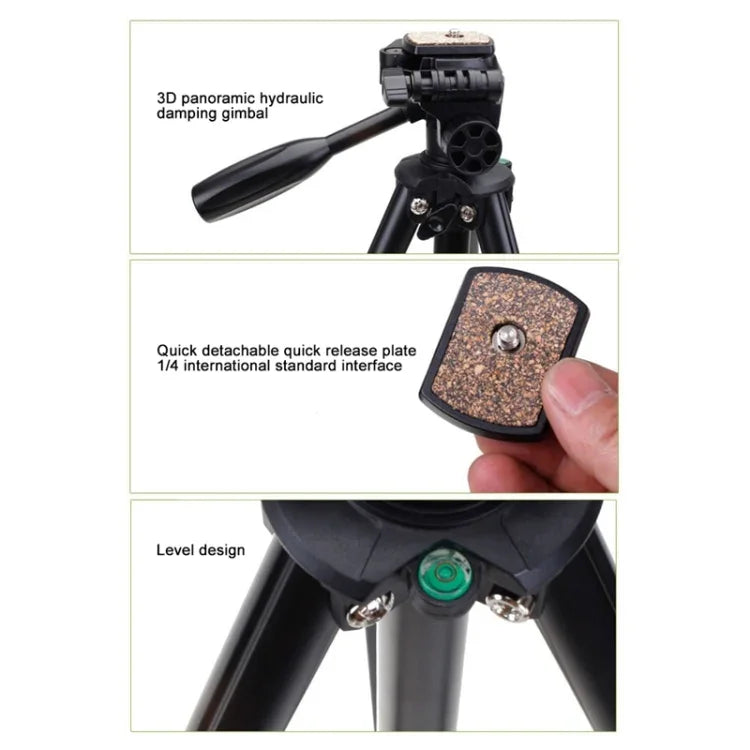 YUNTENG VCT-681 138cm SLR / Micro-SLR / Digital Cameras Tripod Stand, 4-Section Folding Aluminum Legs, Suitable for Canon / Nikon / Panasonic / Pentax / Casio / Sony / Fuji (Load Capacity: 3kg)