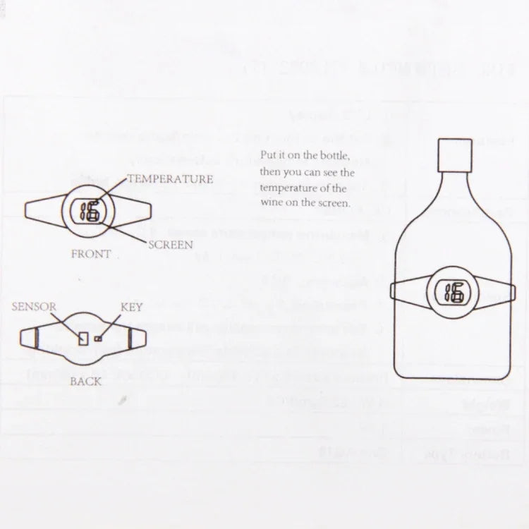 Celsius Degree Digital LCD Display Wine Bottle Thermometer, Suitable Bottle Diameter: 65-80mm (Black + Silver), TL802-TT