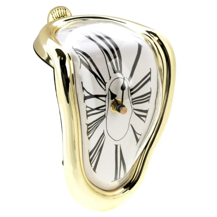 Roman Numeral Novelty Distorted Retro Timepiece Art Warp Chrome Melting Quartz Irregular Clock