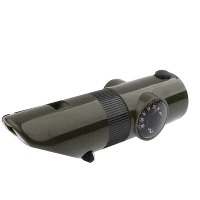 7 in 1 (Survival Whistle / Compass / Thermometer / LED Light / Magnifier / Retroreflector / String), 7 in 1  Survival Whistle