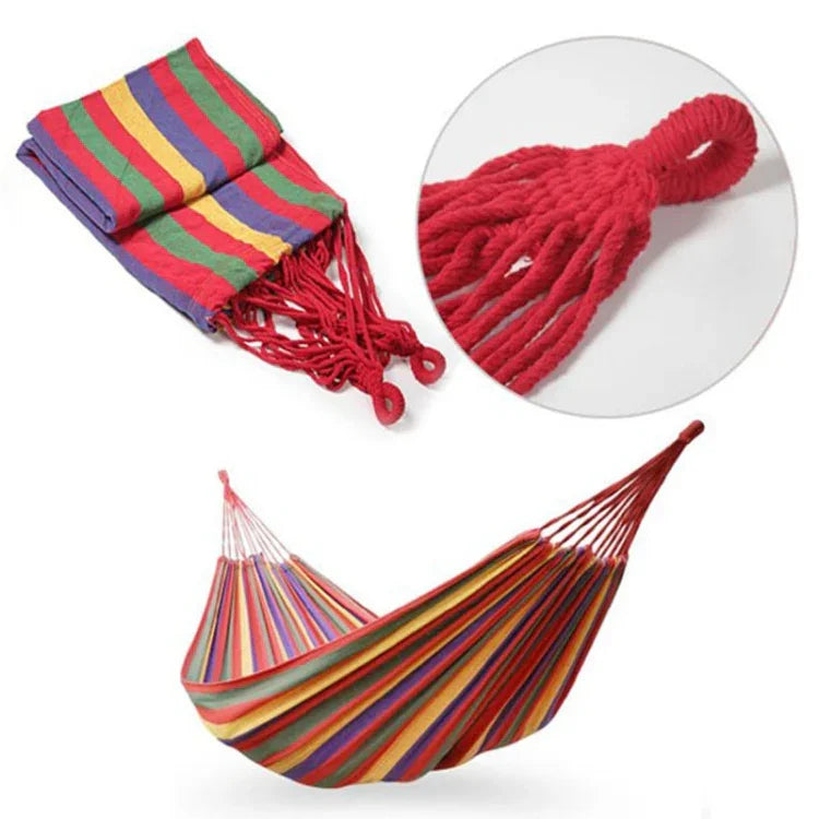 Strip Single Camping Outdoor Canvas Hammock, Size: 185cm x 80cm, 185cm x 80cm (Red), 260cm x 100cm (Blue)