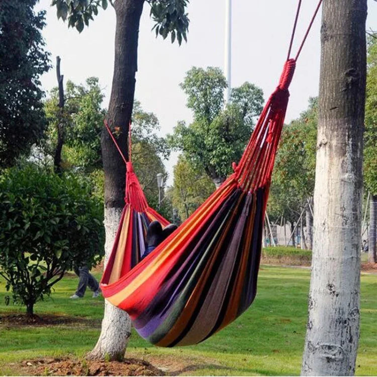 Strip Single Camping Outdoor Canvas Hammock, Size: 185cm x 80cm, 185cm x 80cm (Red), 260cm x 100cm (Blue)