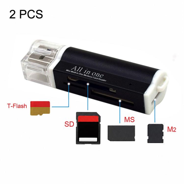 2 PCS Multi All in 1 USB 2.0 SDHC TF M2 MMC MS PRO DUO Memory Card Reader