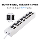 7 Ports USB Hub 2.0 USB Splitter High Speed 480Mbps with ON/OFF Switch / 7 LEDs, 7 Ports (Black)