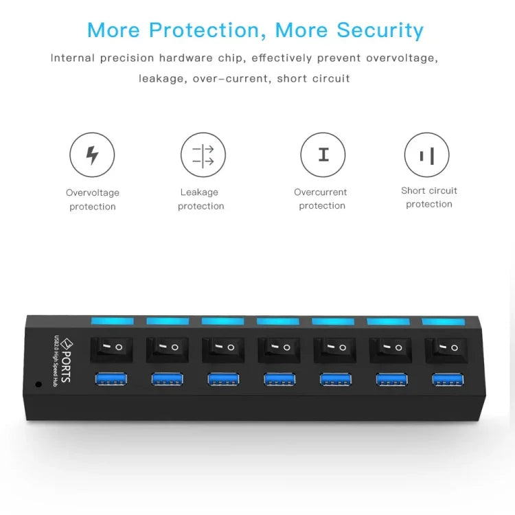 7 Ports USB 3.0 HUB, Super Speed 5Gbps, Plug and Play, Support 1TB, 7 Ports (Black), 7 Ports (White)
