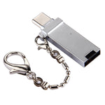 Mini Aluminum Alloy USB 2.0 Female to USB-C / Type-C Male Port Connector Adapter with Chain