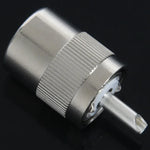 UHF Male PL259 / SO239 coaxial connector, metal, silver, compatible with RFC400, RG8, 30g weight.