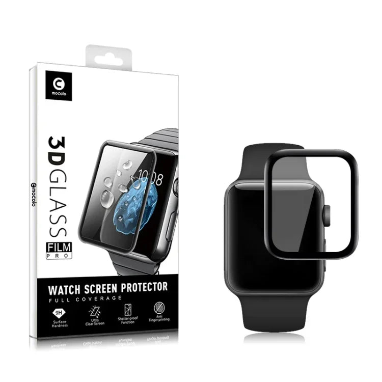 2Pcs mocolo 0.33mm 9H 3D Round Edge Full Glue Tempered Glass Film, for Apple Watch Series 3  38mm, for Apple Watch Series 4  40mm, for Apple Watch Series 3 42mm, for Apple Watch Series 4 44mm