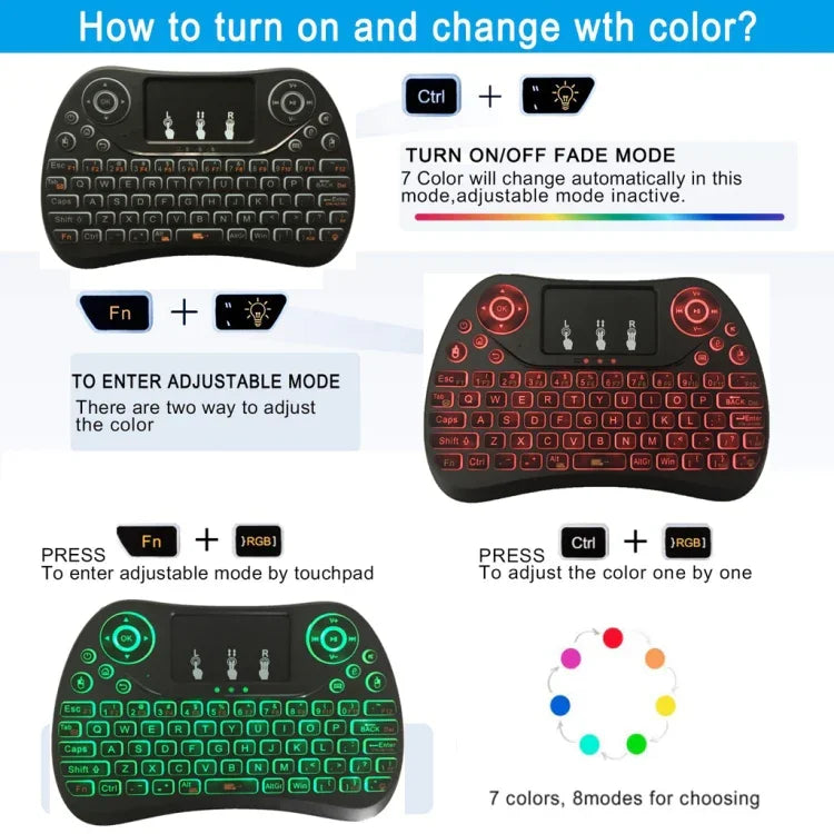 I8 Max 2.4GHz Mini Wireless Keyboard with Touchpad Rechargeable Fly Air Mouse Smart Game 7-color Backlit
