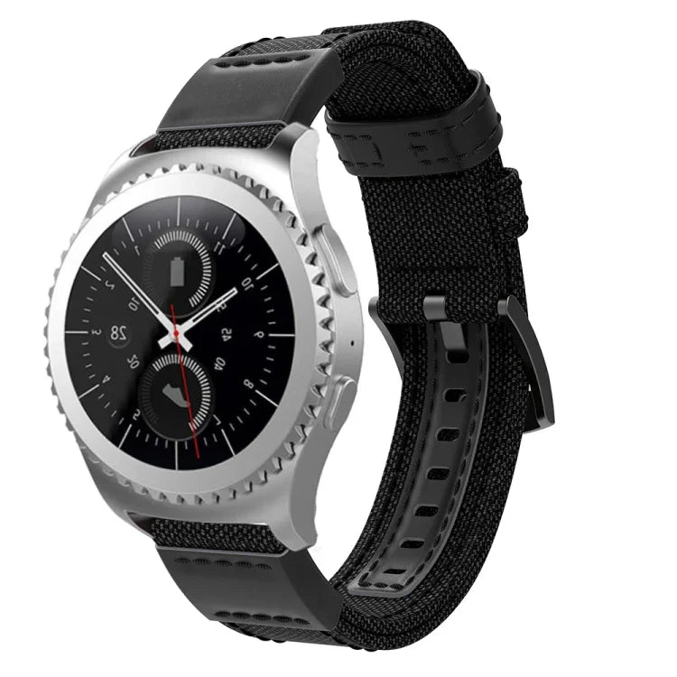 Canvas and Leather Wrist Strap Watch Band for Samsung Gear S2/Galaxy Active 42mm, Wrist Strap Size:135+96mm