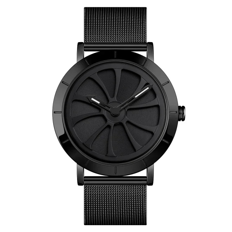 SKMEI 9204 Fashion Skeleton Rotating Dial Waterproof Business Mesh Belt Quartz Watch Men Watch