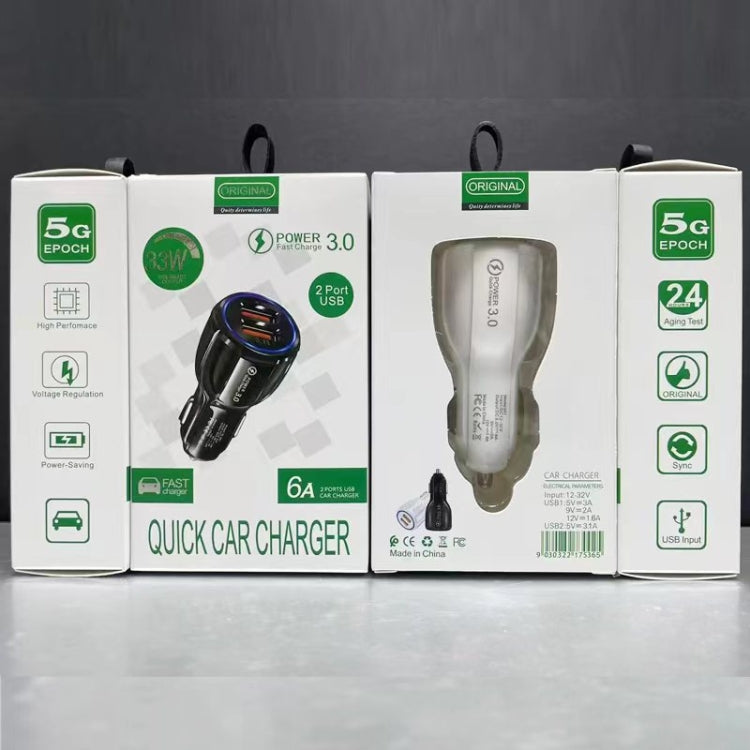 Qc3.0 Dual USB Car Charger + 8 Pin Fast Charging Line Car Charging Kit, 8 Pin (Black), 8 Pin (White)