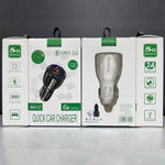 Qc3.0 Dual USB Car Charger + Micro USB Fast Charging Cable Car Charging Kit, Micro USB (White), Micro USB (Black)