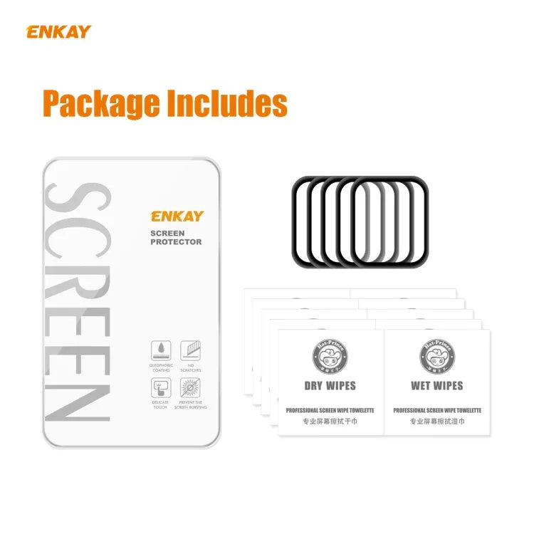 5PCS ENKAY Hat-Prince 0.2mm 9H Surface Hardness 3D Explosion-proof Aluminum Alloy Edge Full Screen Tempered Glass Screen Film, For Apple Watch 6/5/4/SE 40mm, For Apple Watch 6/5/4/SE 44mm