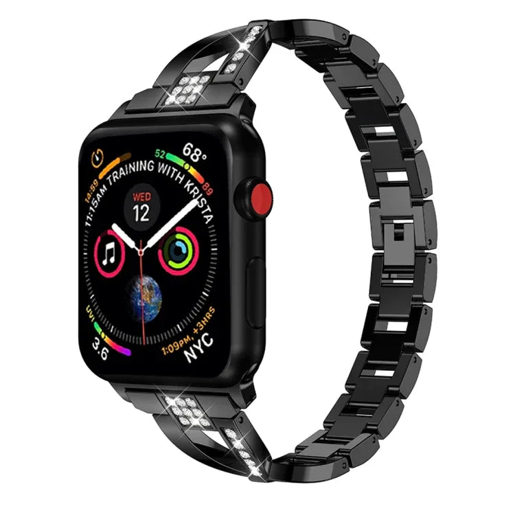 X-shaped Diamond-studded Solid Stainless Steel Wrist Strap Watch Band for Apple Watch Series 3 & 2 & 1 38mm