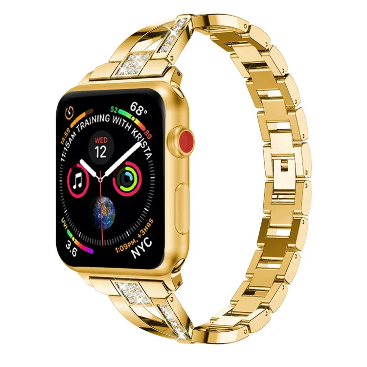 X-shaped Diamond-studded Solid Stainless Steel Wrist Strap Watch Band for Apple Watch Series 3 & 2 & 1 42mm
