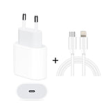 2 in 1 PD 20W Single USB-C / Type-C Port Travel Charger + 3A PD3.0 USB-C / Type-C to 8 Pin Fast Charge Data Cable Set, Cable Length: 2m, EU Plug, 20W 2m