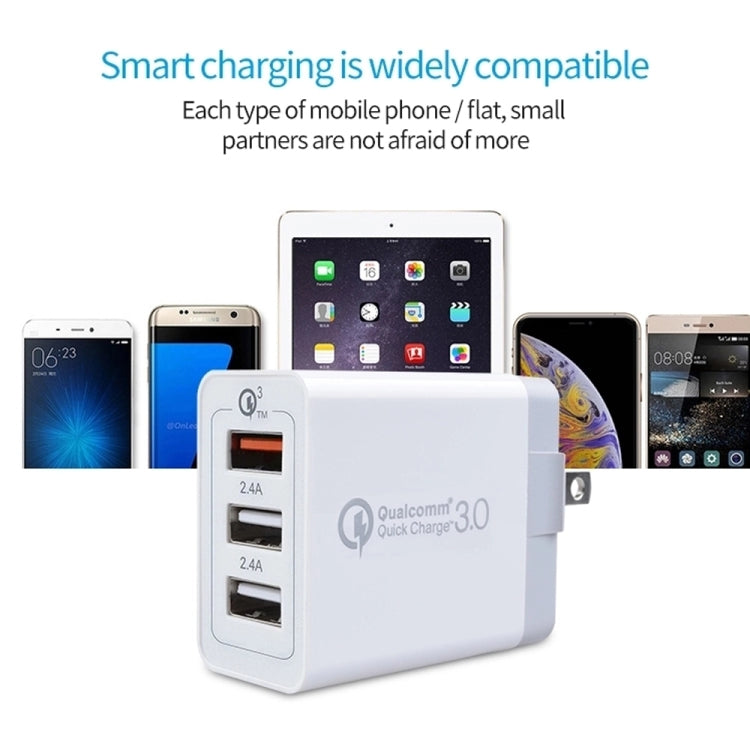 SDC-30W 2 in 1 USB to USB-C / Type-C Data Cable + 30W QC 3.0 USB + 2.4A Dual USB 2.0 Ports Mobile Phone Tablet PC Universal Quick Charger Travel Charger Set, US Plug, with USB-C / Type-C Cable, US Plug