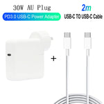 2 in 1 PD 30W USB-C / Type-C + 3A PD 3.0 USB-C / Type-C to USB-C / Type-C Fast Charge Data Cable Set, Cable Length: 2m, AU Plug, 2m AU Plug