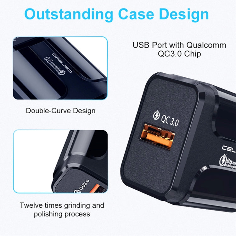 LZ-023 18W QC 3.0 USB Portable Travel Charger + 3A USB to 8 Pin Data Cable, US Plug, USB to 8 Pin Data Cable, US Plug, 8 Pin Data Cable, US Plug