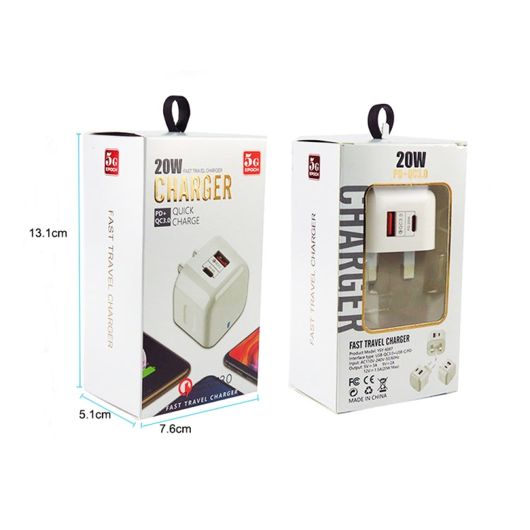 YSY-6087PD 20W PD3.0 + QC3.0 Dual Fast Charge Travel Charger with USB to Micro USB Data Cable, EU Plug, US Plug, UK Plug