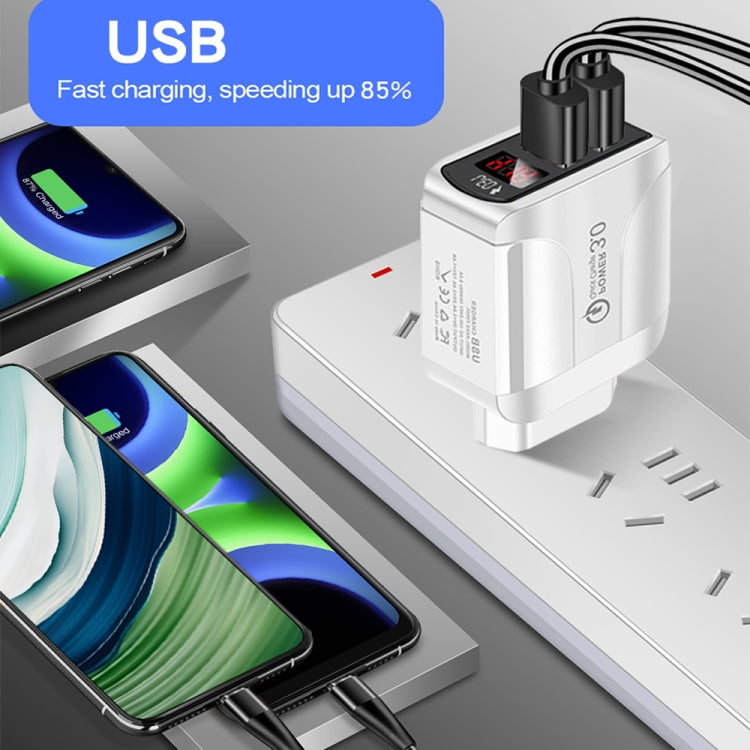 F002C QC3.0 USB + USB 2.0 Fast Charger with LED Digital Display for Mobile Phones and Tablets, EU Plug, EU Plug