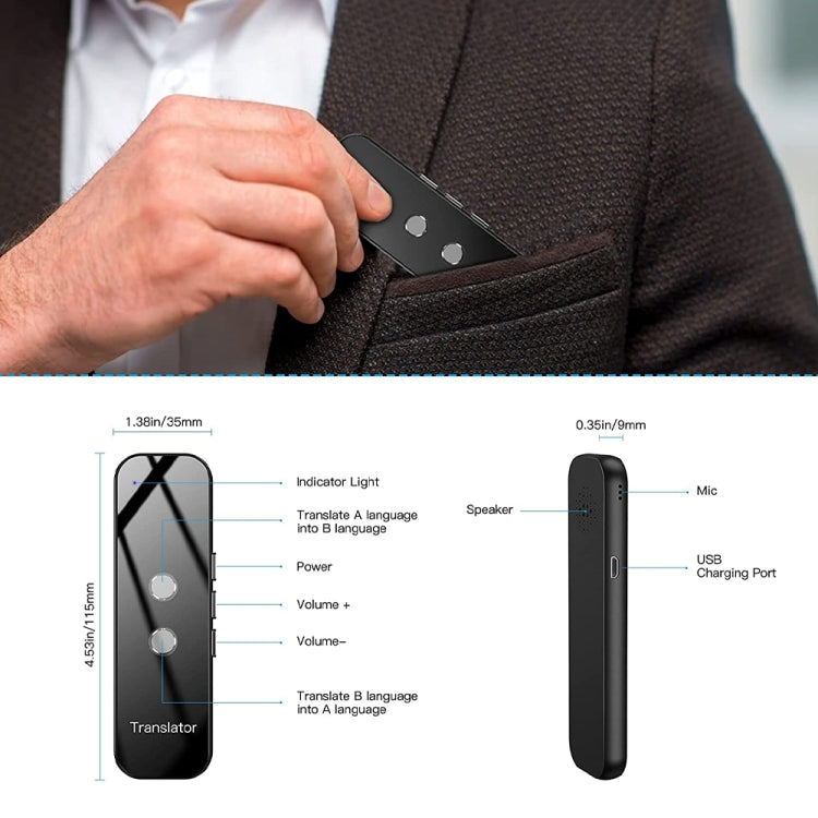 G6 Portable Instant Real Time Voice Translator Multi Language Translator Voice Translaty Personal Travel Assistant, G6 Gray, G6 Black