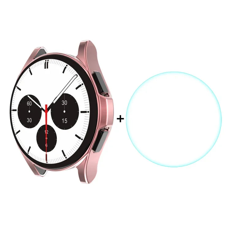 ENKAY For Samsung Galaxy Watch4 Classic 42mm ENKAY Hat-Prince Full Coverage Electroplate Soft Case TPU HD Clear Cover + Tempered Glass Protector, For Samsung Galaxy Watch4 Classic 42mm