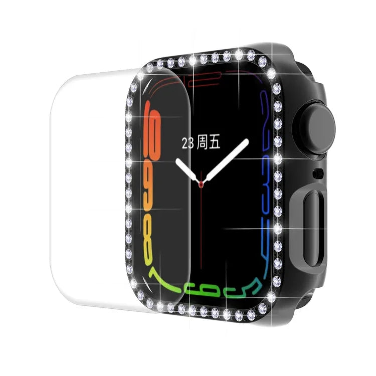 ENKAY Hat-Prince Electroplate PC Diamond Watch Case + Full Coverage Curved PET Screen Protector Film For Apple Watch Series 7 41mm