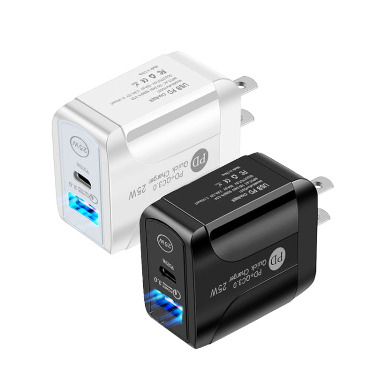 PD25W USB-C / Type-C + QC3.0 USB Dual Ports Fast Charger, US Plug, US Plug