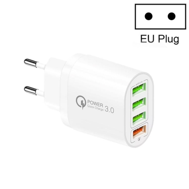 QC-04 QC3.0 + 3 x USB 2.0 Multi-ports Charger for Mobile Phone Tablet, EU Plug, EU Plug