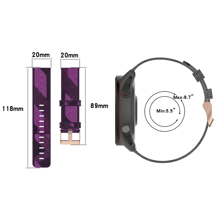 20mm Nylon Woven Watch Band, For Garmin Forerunner 245 Music, For Garmin Forerunner 645, For Garmin Forerunner 645 Music
