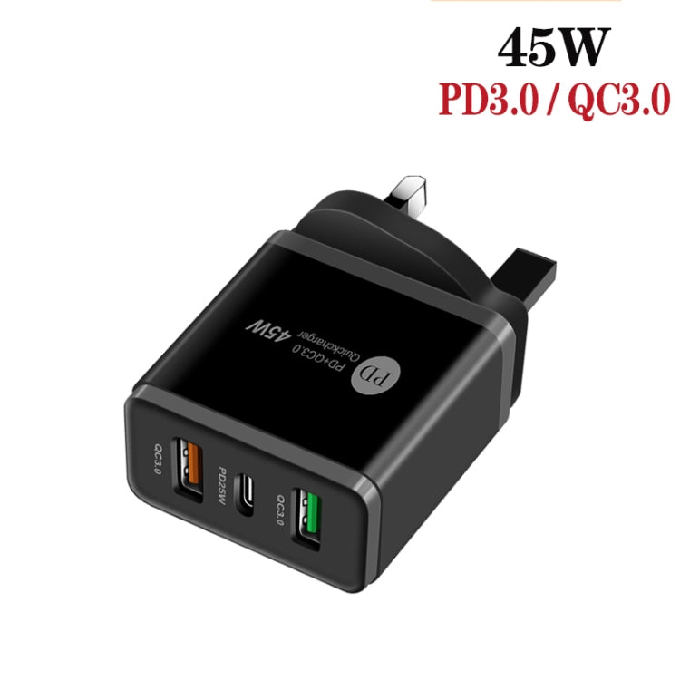 45W PD3.0 + 2 x QC3.0 USB Multi Port Charger with Type-C to 8 Pin Cable, UK Plug, UK Plug + Type-C to 8 Pin Cable