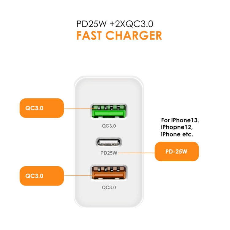 45W PD25W + 2 x QC3.0 USB Multi Port Charger with USB to Micro USB Cable, EU Plug, EU Plug + USB to Micro USB Cable
