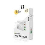 65W Dual PD Type-C + 3 x USB Multi Port Charger for Phone and Tablet PC, US Plug, US Plug