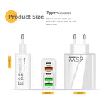 65W Dual PD Type-C + 3 x USB Multi Port Charger with 3A USB to Micro USB Data Cable, UK Plug, UK Plug + USB to Micro USB Cable