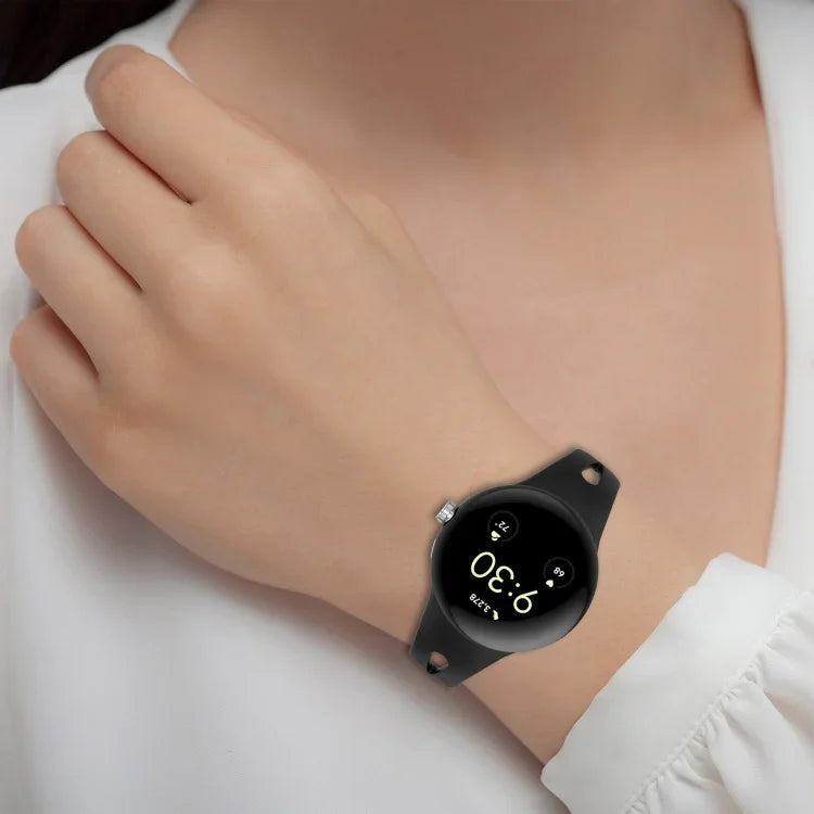 Water Drop Slimming Butterfly Button Solid Silicone Band, For Google Pixel Watch 4 / 3 / 2 / 1 41mm