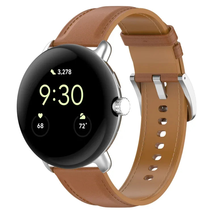 Leather Embossed Sewing Watch Band, For Google Pixel Watch 4 / 3 / 2 / 1 41mm