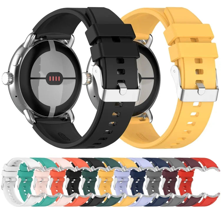 Metal Connector Solid Color Silicone Watch Band, For Google Pixel Watch 4 / 3 / 2 / 1 41mm