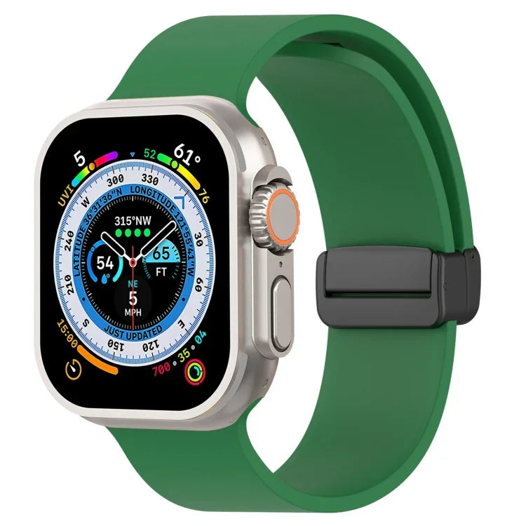 Magnetic Black Buckle Smooth Silicone Watch Band, For Apple Watch Ultra 49mm, For Apple Watch Series 8&7 45mm, For Apple Watch Series 8&7 41mm