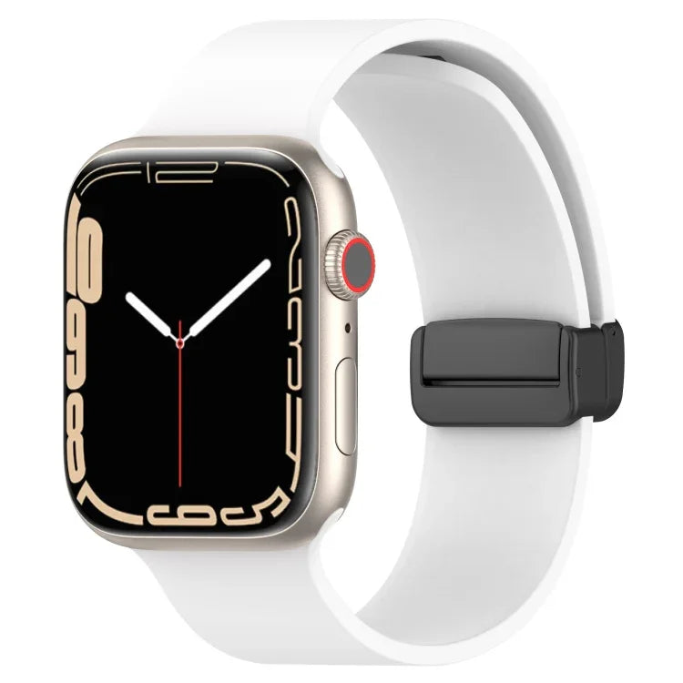 Magnetic Black Buckle Smooth Silicone Watch Band, For Apple Watch Ultra 49mm, For Apple Watch Series 8&7 45mm, For Apple Watch Series 8&7 41mm