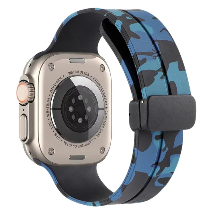 Magnetic Clasp Camouflage Silicone Watch Band, For Apple Watch Ultra 49mm, For Apple Watch Series 8&7 45mm, For Apple Watch Series 8&7 41mm