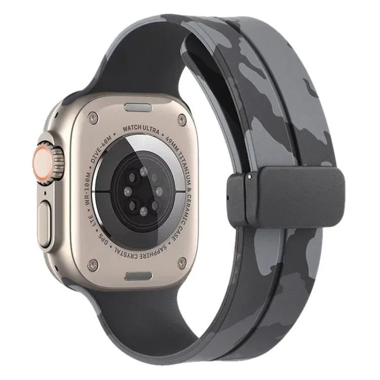 Magnetic Clasp Camouflage Silicone Watch Band, For Apple Watch Ultra 49mm, For Apple Watch Series 8&7 45mm, For Apple Watch Series 8&7 41mm