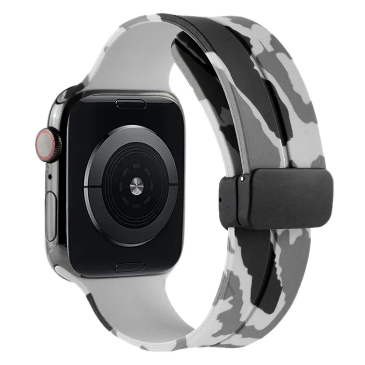 Magnetic Clasp Camouflage Silicone Watch Band, For Apple Watch Ultra 49mm, For Apple Watch Series 8&7 45mm, For Apple Watch Series 8&7 41mm
