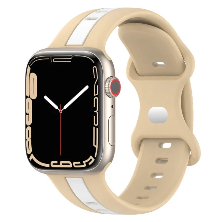 Butterfly Buckle Two-Color Silicone Watch Band, For Apple Watch Ultra 49mm, For Apple Watch Series 8&7 45mm, For Apple Watch Series 8&7 41mm