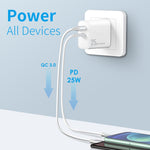 NORTHJO NOPD2502 PD 25W USB-C/Type-C + QC 3.0 USB Dual Ports Fast Charger, US Plug, EU Plug, UK Plug, AU Plug