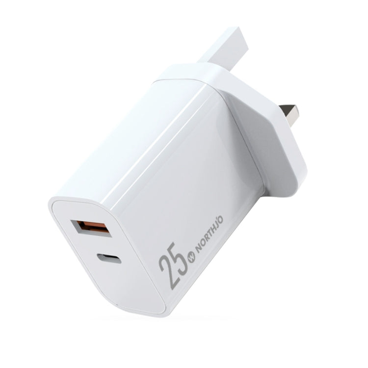 NORTHJO NOPD2502 PD 25W USB-C/Type-C + QC 3.0 USB Dual Ports Fast Charger, US Plug, EU Plug, UK Plug, AU Plug