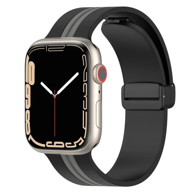 Magnetic Clasp Two-Color Silicone Watch Band, For Apple Watch Ultra 49mm, For Apple Watch Series 8&7 45mm, For Apple Watch Series 8&7 41mm