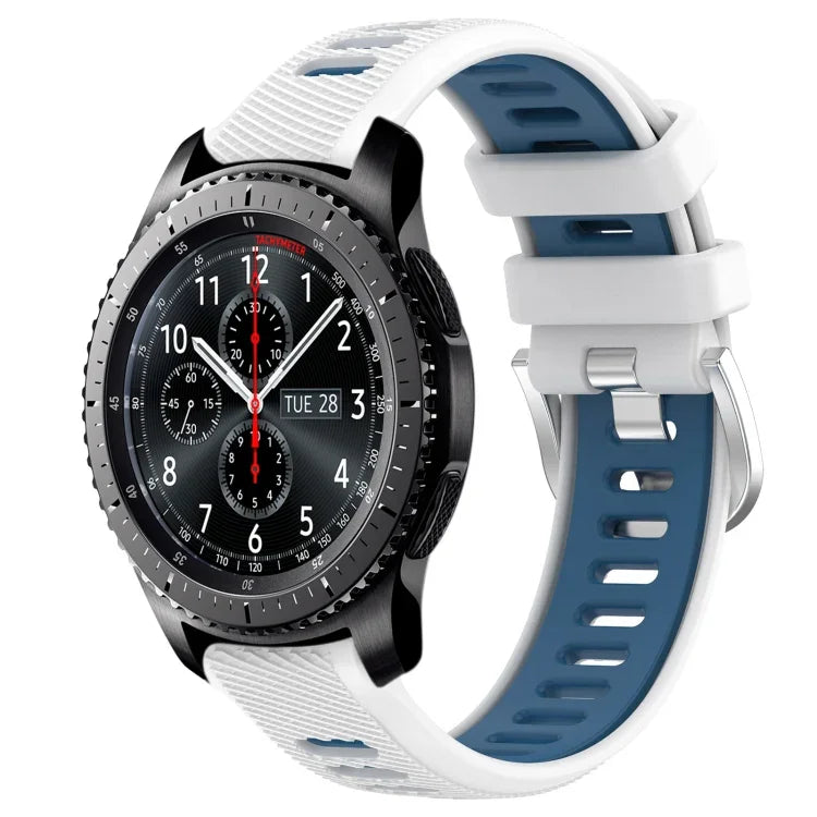 22mm Sports Two-Color Steel Buckle Silicone Watch Band, For Samsung Galaxy Watch3 45mm, For Samsung Galaxy Watch 46mm, For Samsung Gear S3 Classic, For Samsung Gear S3 Frontier